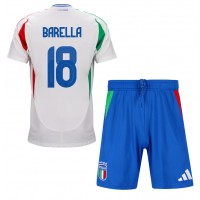 Camisa de Futebol Itália Nicolo Barella #18 Equipamento Secundário Infantil Europeu 2024 Manga Curta (+ Calças curtas)